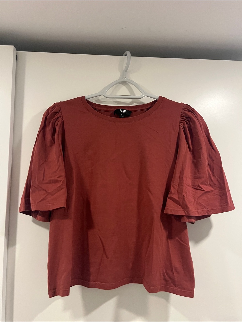 PAIGE Rust Red Puff-Sleeve Cotton Tee